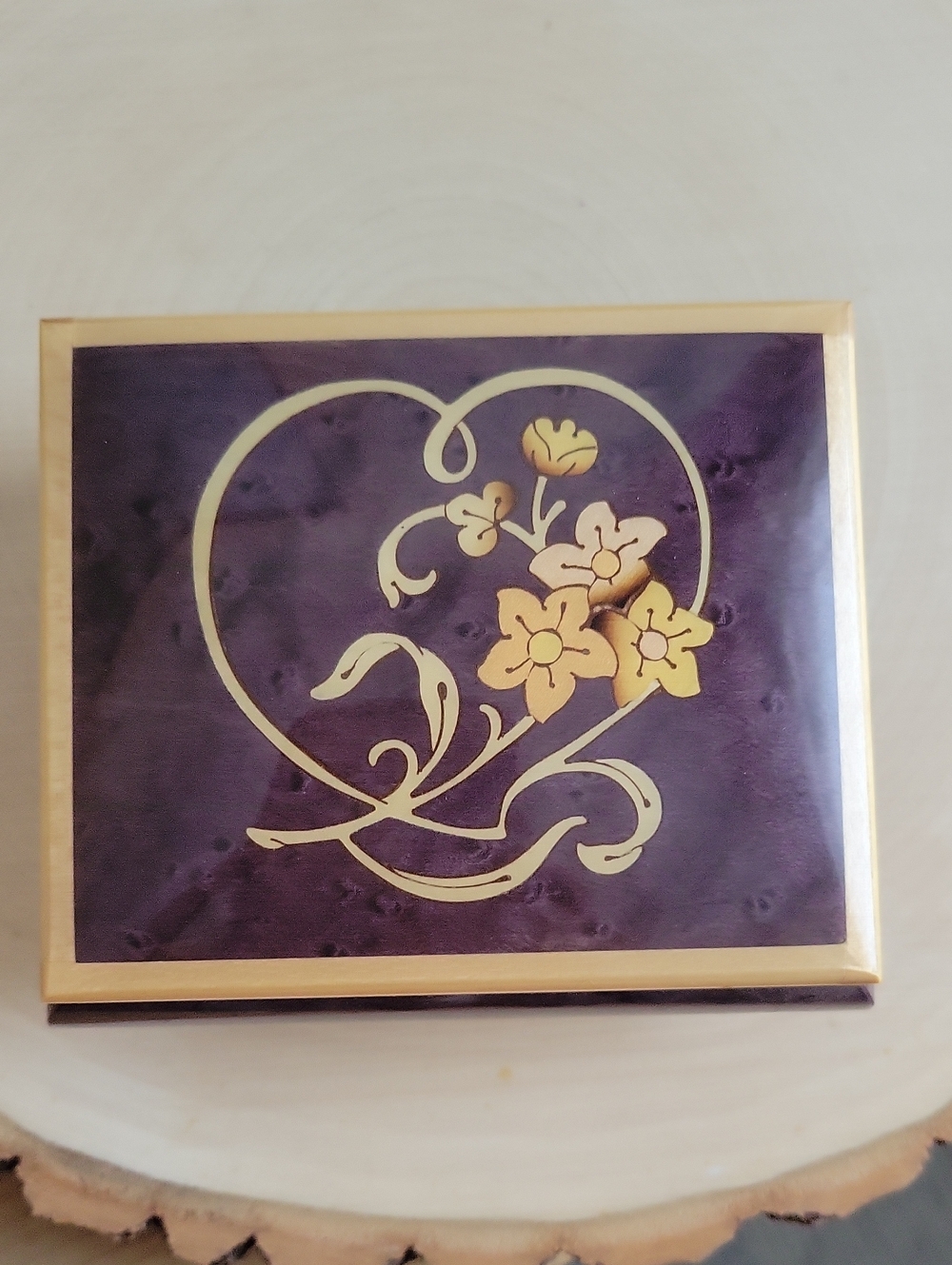 Italian Inlay Purple Ring Box Music Box